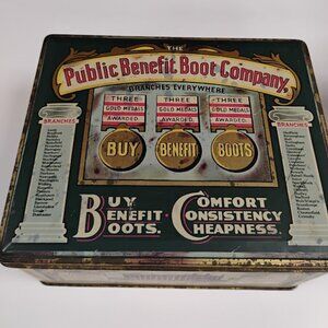 Antique Public Benefit Boot Company Tin – English Advertising – Leeds c.1900